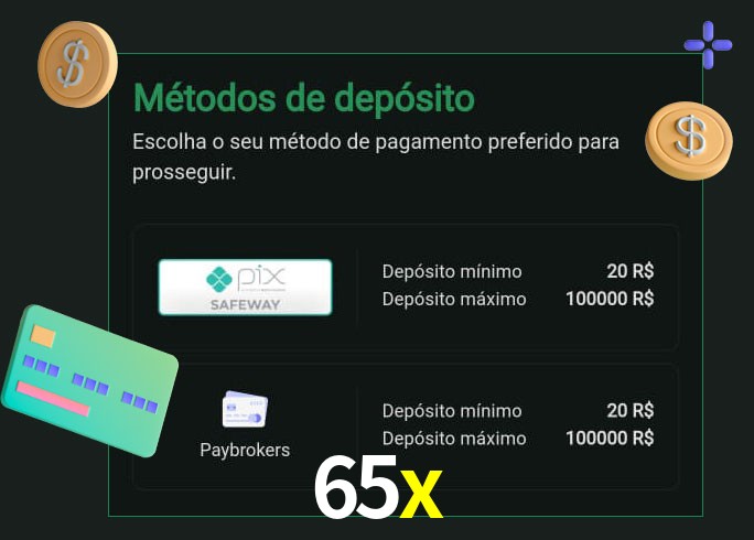 O cassino 65x oferece uma grande variedade de métodos de pagamento